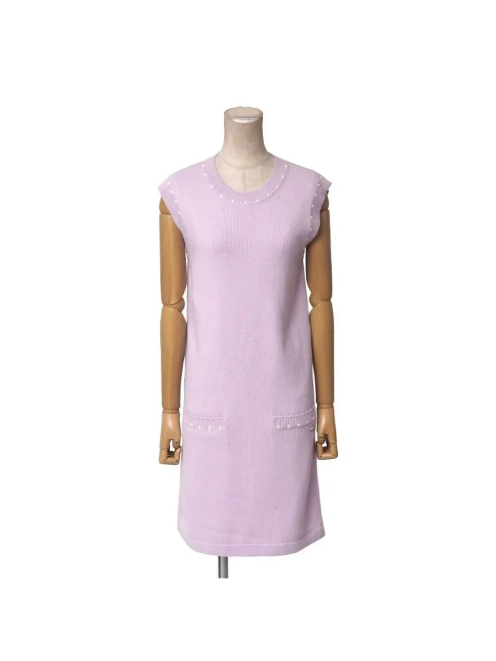 Chanel Dress CC Logo CC Sleeveless Knit Pearl Motif Cashmere Blend